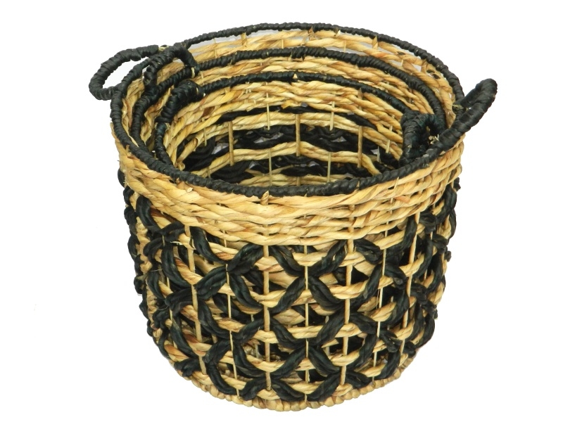 Pro Two-Tone Water Hyacinth Storage Baskets with Handles